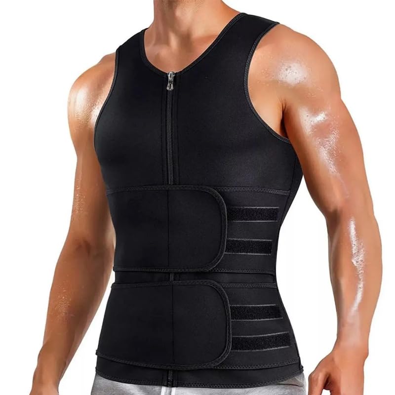 Mens Sweat Sauna Vest Sauna Suit Adjustable Tank Top Adjustable Sauna Workout Zipper Suit Compression Workout Shirt for Waist Trainer Zipper Neoprene Tank Top