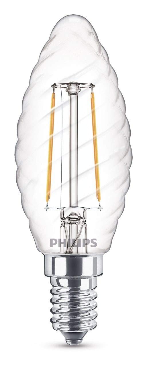 Philips 2W ( 25W) Led Twisted Candle Warm Clear Filament, E14 White