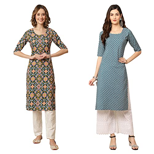 Image of Pinkmint Women's Crepe Digital Print Straight Kurta [Pack of 2]