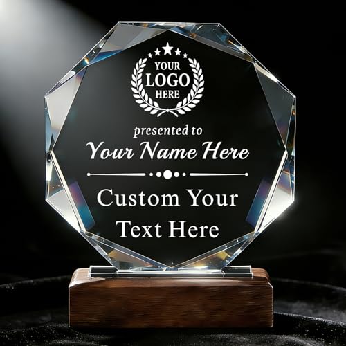 Image of Custom Crystal Award Trophy, Personalized Trophy with Company Logo & Text