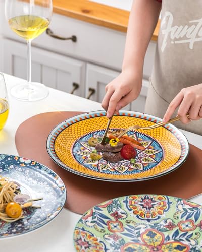 HENXFEN LEAD 12-teiliges Geschirrset, Tafelservice Porzellan für 4 Personen - Bunte Geschirr aus 4x Speiseteller, 4x Dessertteller, 4x Salatschüssel - Bohemian Style