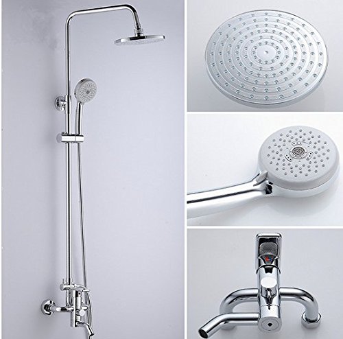 Colonne de douche pluie chromée 20,3 cm avec mitigeur de baignoire mural