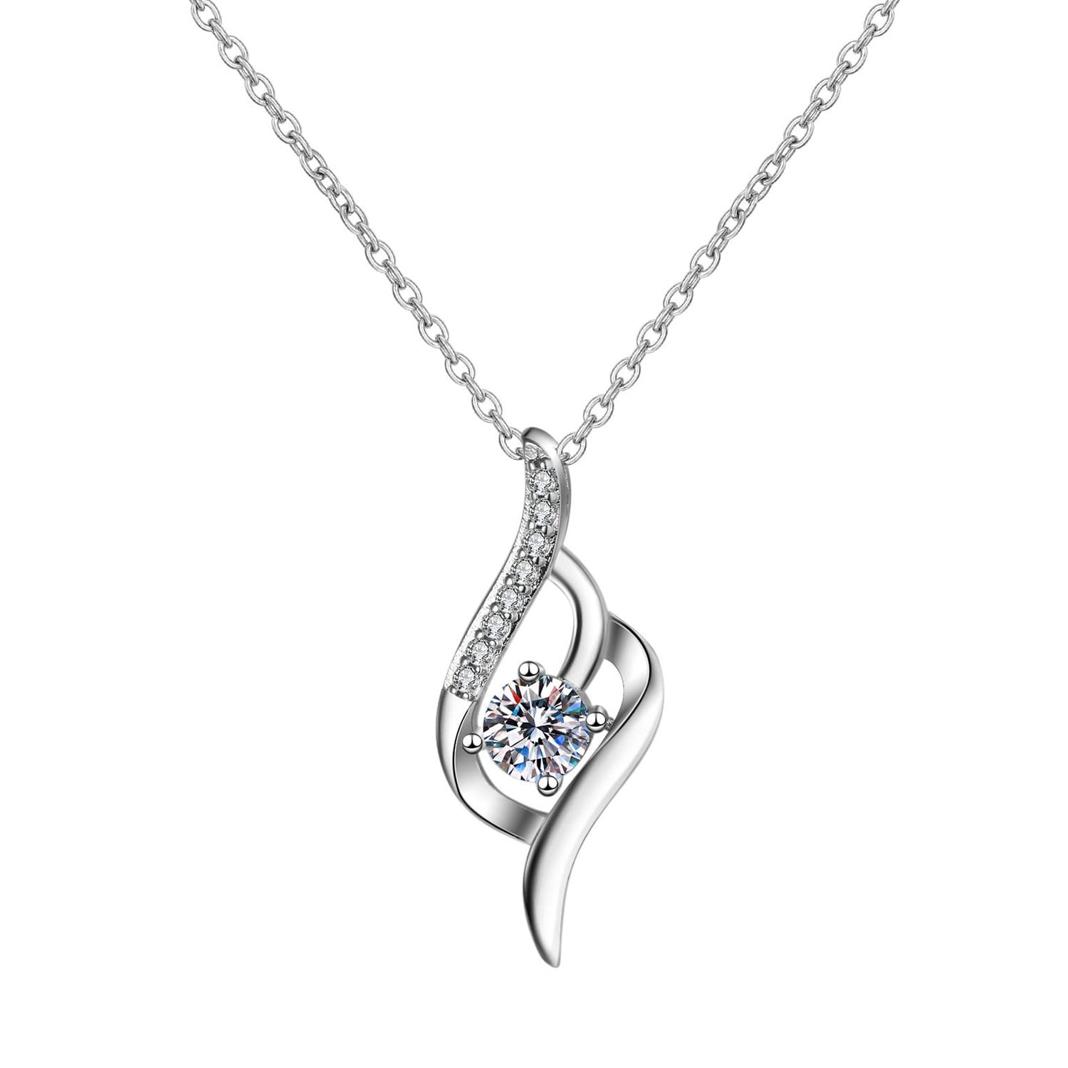 Collana Oro Bianco Donna 9K Vero, Catene Collane Classico Design A Foglia Vuoto con Diamante Sintetico Rotondo Ciondolo Collana Donna Oro Bianco 45 CM