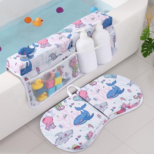 Image of Bath Kneeler and Elbow Rest Pad Set, Jellyfish Design 1.5" Thick Comfortable Kneeling Cushion with Organizer Pockets - Quick Drying, Foldable, Non-Slip for Bathing Time(Jellyfish)