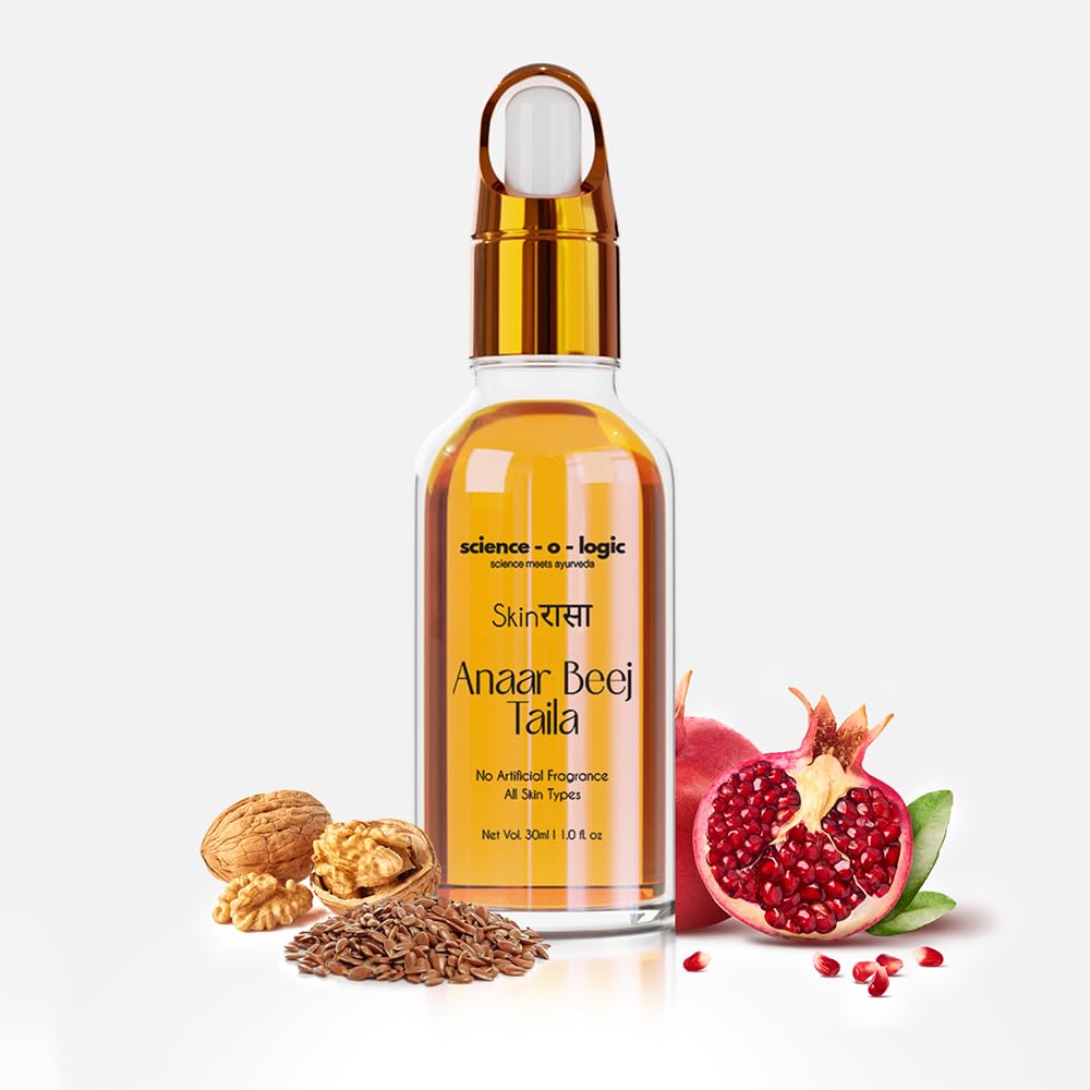 Science O Logic 100% Pure Ayurvedic Facial Oil with Pomegranate seed oil, walnut oil, karanji kalonji oil with 10 other super effective oils for dry, soft skin | glowing skin | 30 ML