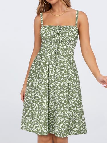 Image of YATHON Summer Mini Corset Sun Dress for Women Short Casual Square Neck Lace Up Floral Beach Vacation Dresses with Pockets