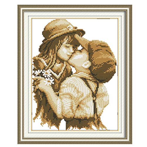 Proumhang,punto de cruz estampado,11CT,3 hilos,kit de bordado de primer beso romántico europeo,manualidades con aguja,bricolaje,estampado de Aida,sala de estar,dormitorio,pasillo,31 cm x 38 cm: BESO Cover
