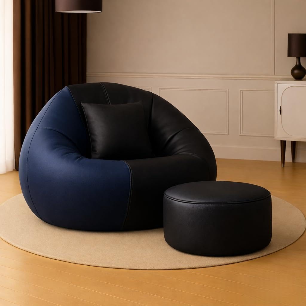 SHIRA 24 4XL Bean Bag Cover with Footrest & Cushion (Without Beans) (Navy::Blue::Black, XXXXL)