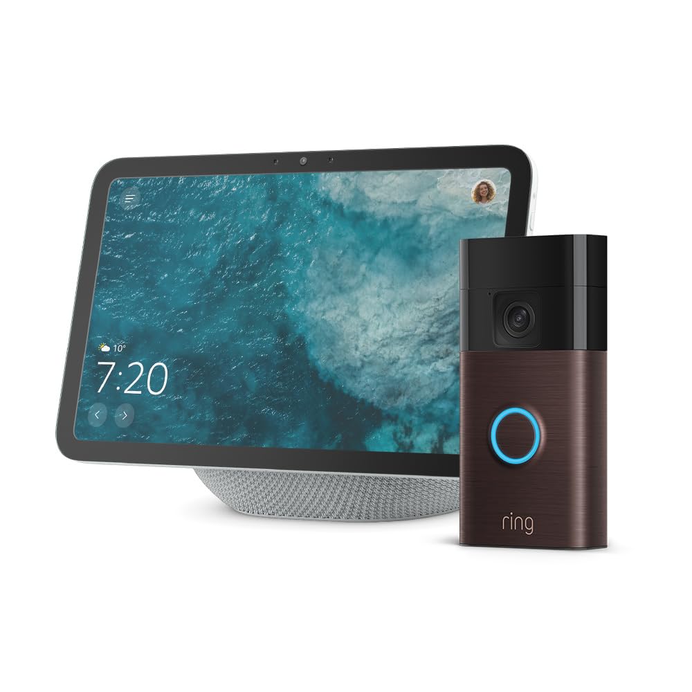 Amazon Echo Show 8 (última generación), blanco + Ring videotimbre con batería (Battery Video Doorbell) (2024), bronce veneciano