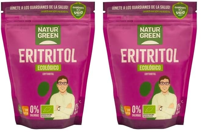 NaturGreen - Eritritol Bio, Edulcorante Natural, Orgánico, Ecológico, Sustutivo del Azúcar, Bajo indice Glucémico, 500 g (Paquete de 2)