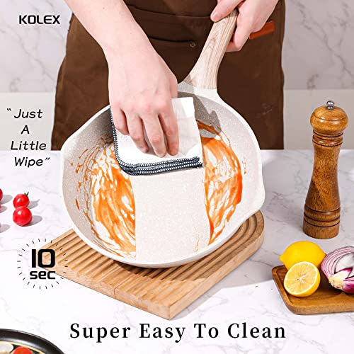 Kolex Nonstick Frying Pan Skillet, 9.5-Inch Non Stick Granite Egg Pan Omelet Pans, Healthy Stone Cookware Chef's Pan, Dishwasher Safe, Pfoa Free, Induction Compatible (White Granite, 9.5-Inch) #TOP4