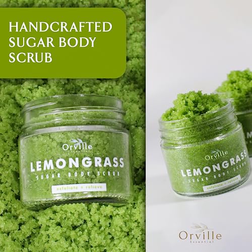 Premium Lemongrass Sugar Scrub W/Real Jasmine Petals - All Natural Sugar Exfoliating Body Scrub W/Honey, Almond Oil, Vitamin E & Glycerine - Relaxing Sugar Exfoliating Body Scrub - Orville Essential #TOP7