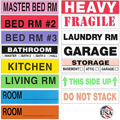 Tag-A-Room Moving Labels Color Coded (800 Count), 3-4 Bedroom Hom...