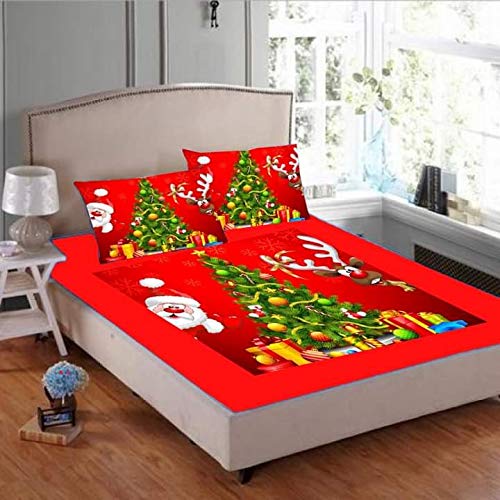 Shri Anand Creations200TC Digital Print Christmas Bedsheet for Double Bed with Pillow Covers (Santa -3)