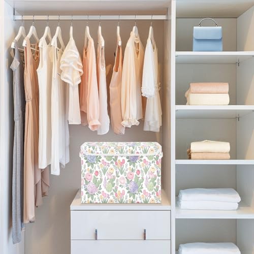 Bacs de rangement à fleurs pliables en tissu avec couvercles pour chambre bébé - 7