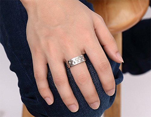 PAURO Men's Titanium Steel Gear Shape Spinner Ring 9mm, IP Silver Plating Size 8