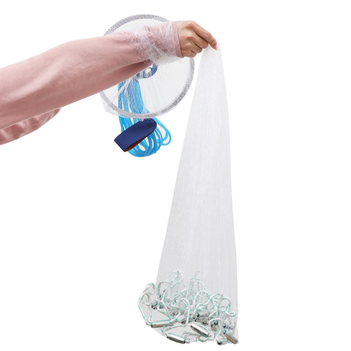 Angoily Rete da Pesca Portatile in Nailon Pieghevole per Cattura Granchi e Gamberetti per Acqua Dolci e Salate Blu Colore Casuale