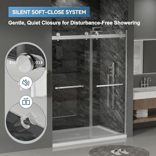 Image of Findepot Frameless Double Sliding Shower Door, 44-48 inch W x 75 inch H, 8mm Glass