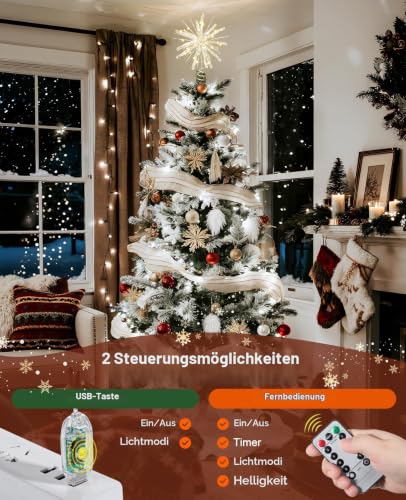 Luxspire Weihnachtsbaumspitze, beleuchteter Stern mit USB Fernbedienung, 10" klare Metall Dekoleuchte… – Ansicht 5