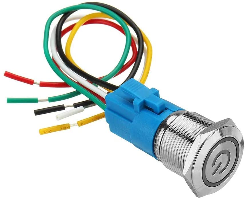 YUNIQUE ITALIA Interruttore A Pulsante 22mm In Acciaio Inox - 12-24V 5A Con LED Verde, Impermeabile, Autobloccante - 3