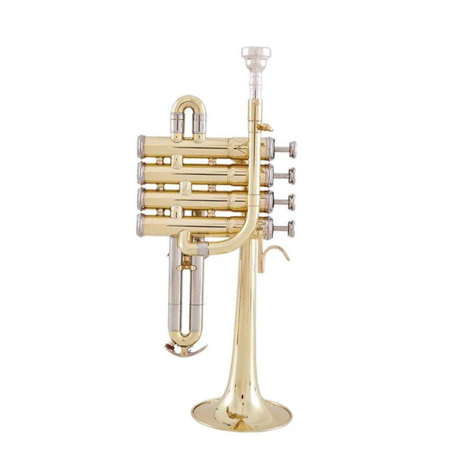 Trompeta Trompeta Piccolo BB Profesional Superficie Lacada Dorada Trompeta Tres Tonos Pistón Alto Monel(Gold)