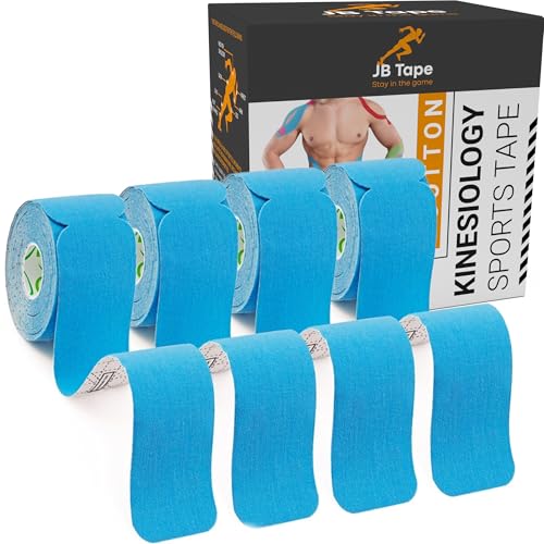 Image of JB Tape Kinesiology Tape, 80 Precut Strips, Blue, Latex‑Free, 4 Rolls | Elastic, Latex-Free, Water Resistant, Athletic Muscle & Joint Support