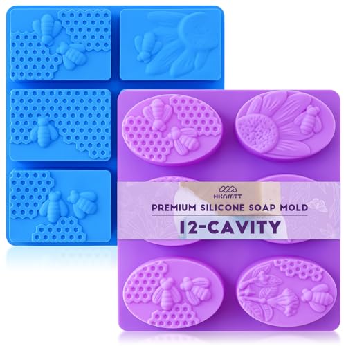 Image of HKNMTT Square Oval Soap Molds 2Pcs 6-Cavity Non-Stick Silicone Mold | Bee Honeycomb Flower Mold for Candy Shower Steamer Homemade Bath Bomb Lotion Shampoo Chocolate Bar DIY Craft Food Grade