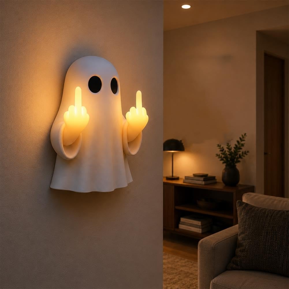 Ghost Middle Finger Light Funny Halloween Ghost Figurine LED Glow Light