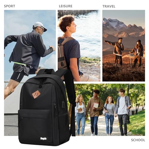 Black Backpack for School - 17.3 Inch Lightweight Daypack for Teen Boys & Girls, Simple Bookbag for Women & Men, Kids Book Bag, Mochilas Escolares para Nios2