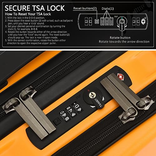 Image of Kaleenie 16 inch Carry on Luggage with 2 Laptop Compartments, ABS+PC Suitcase with Dual Control TSA Lock, YKK Zipper, Silent Wheels, for Business Travel, Orange
