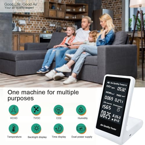 Air Quality Monitor 7 in 1 CO2 TVOC HCHO Temperature Humidity Detector Air Quality Tester with Automatic Alarm for Home Indoor
