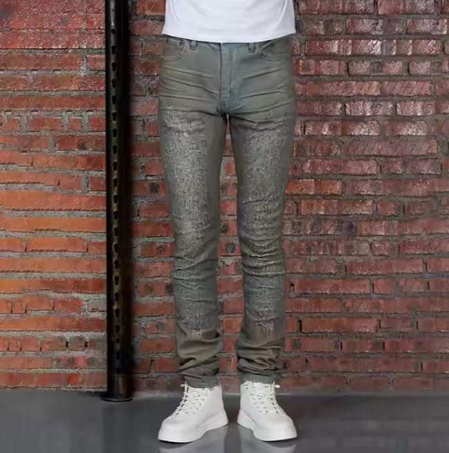 Relaxed Men's Jeans - Slim Waist, Straight Leg, Long Length, with Unique Distressed Design2