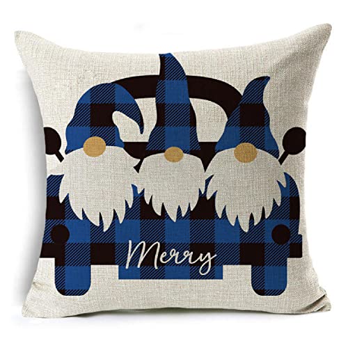 Fundas Cojines Navidad Azul Doble Cara Fundas para Cojines Duradero Lino de Algodón Funda de Almohada Cuadrado Funda de Cojines Decorativa para Sofá Cama Hogar Coche Interior L563 40x40cm/16x16inch Cover
