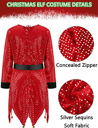 Oumbivil Kids Christmas Elf Costume Dress For Girls Sequins Santa Helper Costumes With Tinklebell Elf Hat Red Glasses Striped High Socks Ou051Xxl #TOP4