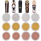 Sindy 12 Boxes Nail Metal Caviar Nail Beads Fashion Gold Silver Rose Gold Nail Steel Ball Nail Tools