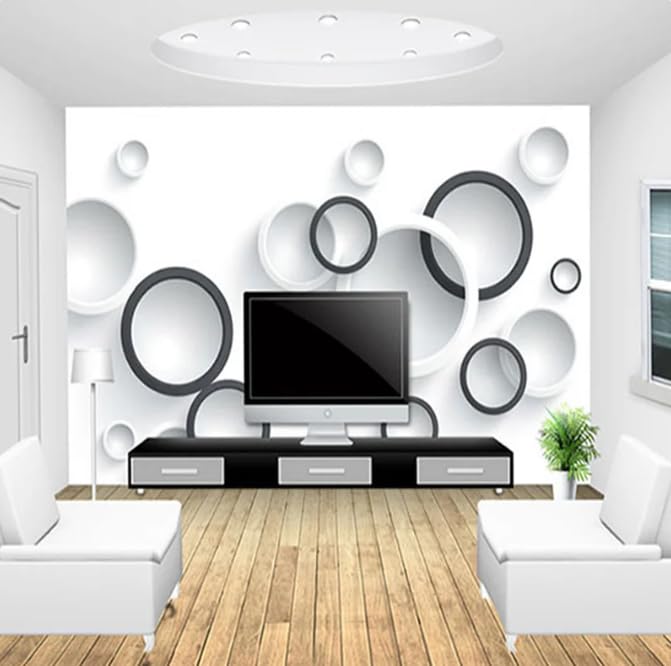 Papier peint mural moderne cercles 3D noir et blanc premium - 2