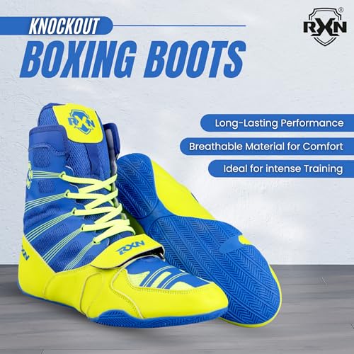 Image of RXN Boxing Shoes for Men and Women Lace Up Non Slip Rubber Sole Lightweight Mid High Top | Knockout High Top Boxing Boots for Men & Women