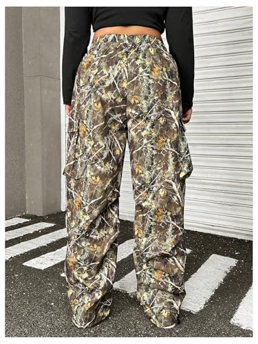 Women's Plus Size Camo Cargo Pants Wide Leg Elastic Waist Long Trousers Streetwear with Pocket2