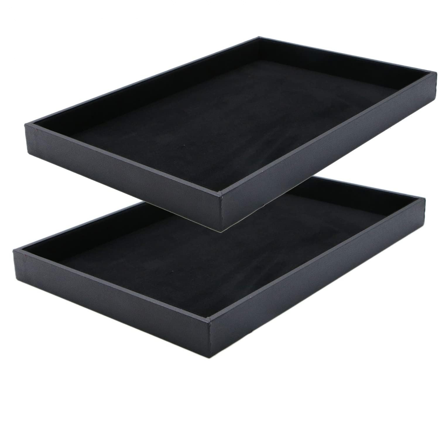 Lot de 2 plateaux de rangement empilables en velours noir - 35 x 24 x 3 cm (L x l x H)