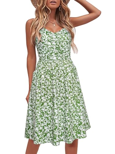Image of YATHON Casual Dresses for Women Sleeveless Cotton Summer Beach Dress A Line Spaghetti Strap Sundresses with Pockets