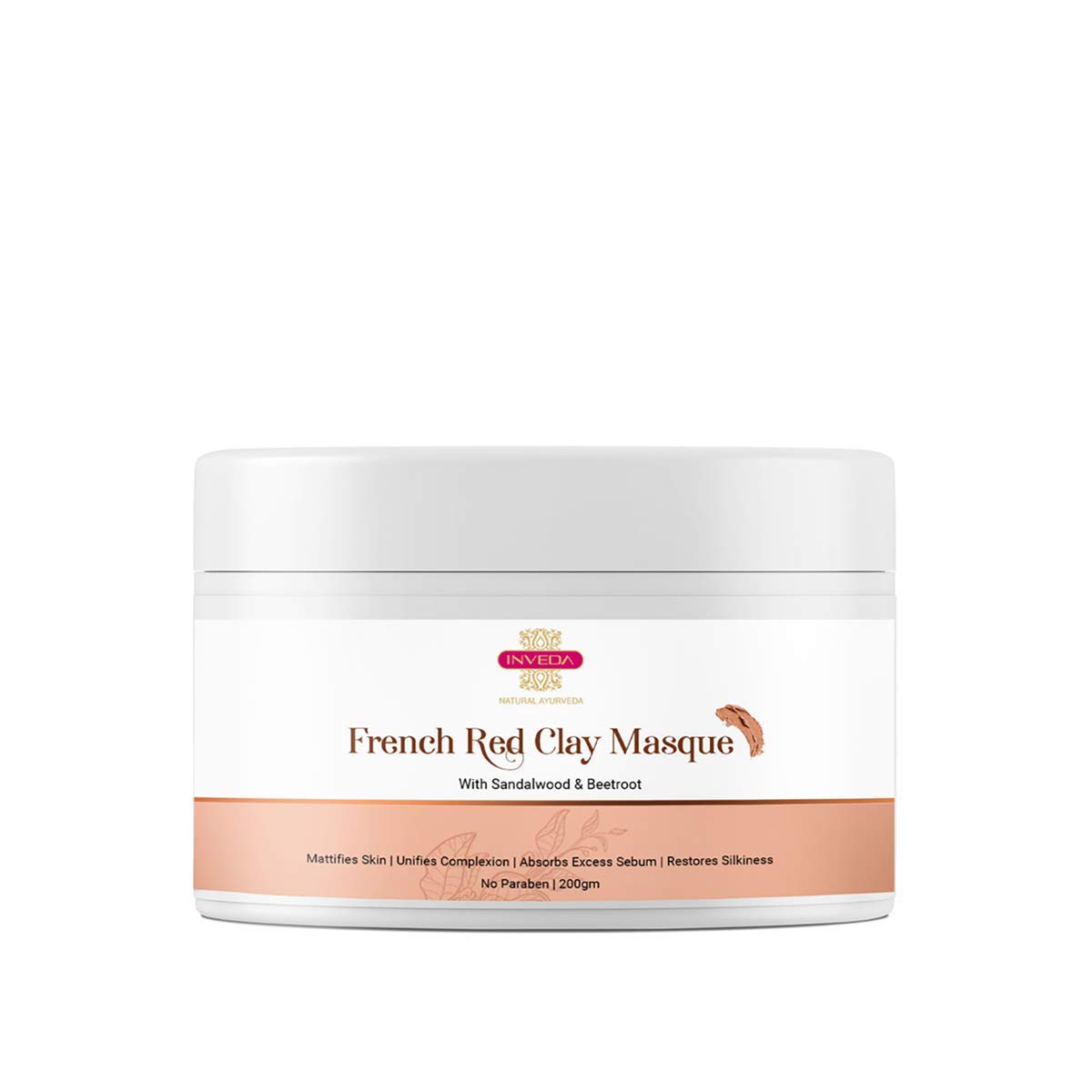 INVEDAFrench Red Clay Masque to detoxify & purify the skin with the ancient egyptian therapy, 200 ml