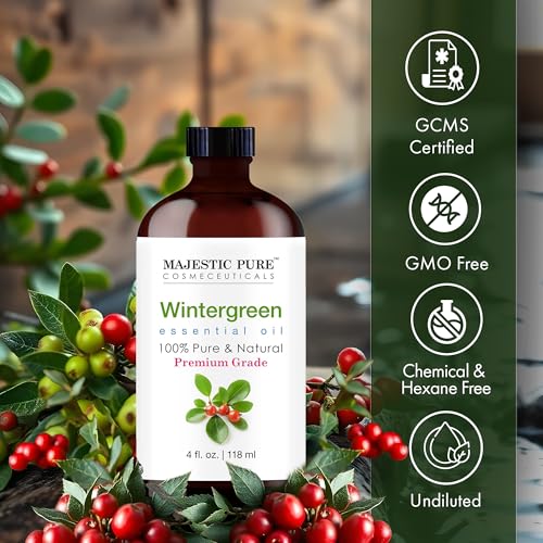 Image of Majestic Pure Wintergreen Essential Oil for Diffuser - 4 Fl Oz | 100% Natural Essentials Oils for Aromatherapy, Massage, candle making, soap making and custom essential oil blends