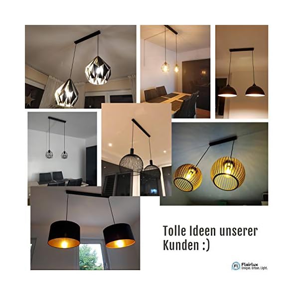Flairlux Baldachin rechteckig Lampe 2 flammig schwarz Metall Lampenbaldachin rechteckig zum Bau von Deckenleuchten… – Bild 3