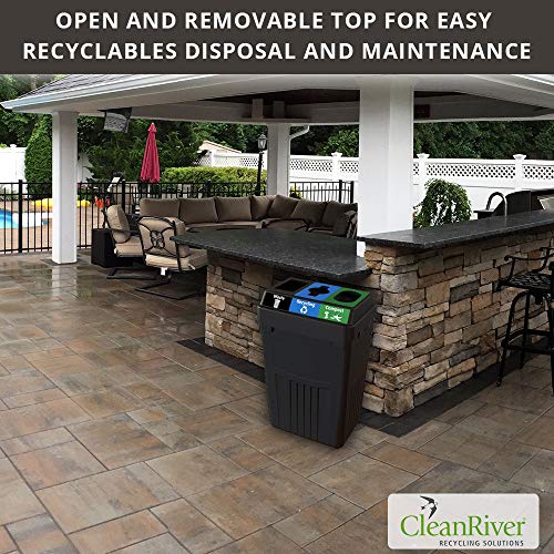 Cleanriver Flex E Bin - 50 Gallons | 3-In-1 Streams | Waste, Recycling, & Compost Basket | Black Color #TOP3