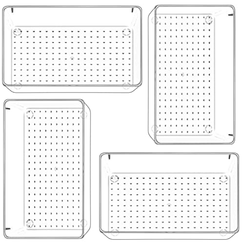 Image of Zollyss 4 Pcs Clear Plastic Clothes Drawer Organiser Trays, Multipurpose Drawer Storage Bins for Wardrobe, Closet, Vanity, Makeup & Office Desk, Clear