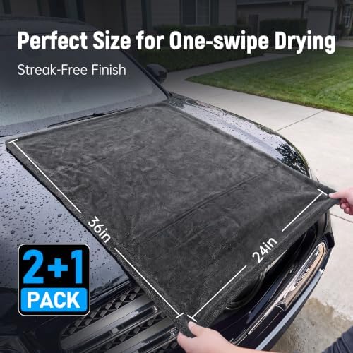Veco 3-Piece Car Drying Towels, 1300GSM 70/30 Microfiber, Gray - 3