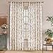 Lazzzy Blue Floral Linen Curtains 84 Inch Length Farmhouse Curtain Back Tab Drapes for Living Room Bedroom Light Filtering Vintage Rod Pocket Curtains, 2 Panels, Blue on Beige