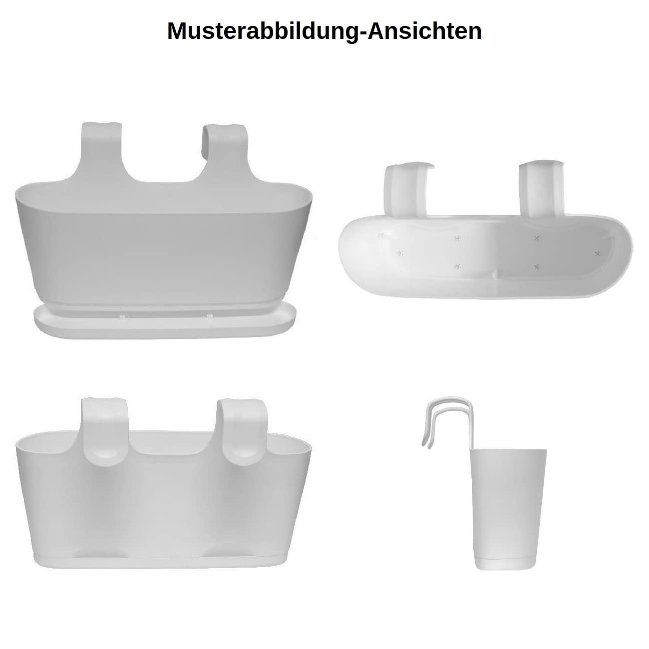 2 x Blumenkasten zum Auf-Hängen, Farbe: Anthrazit-Grau, Blumentopf, oval, Balkon, Übertopf, Pflanzkasten, mit Wasserspeicher/Wasserauffangschale