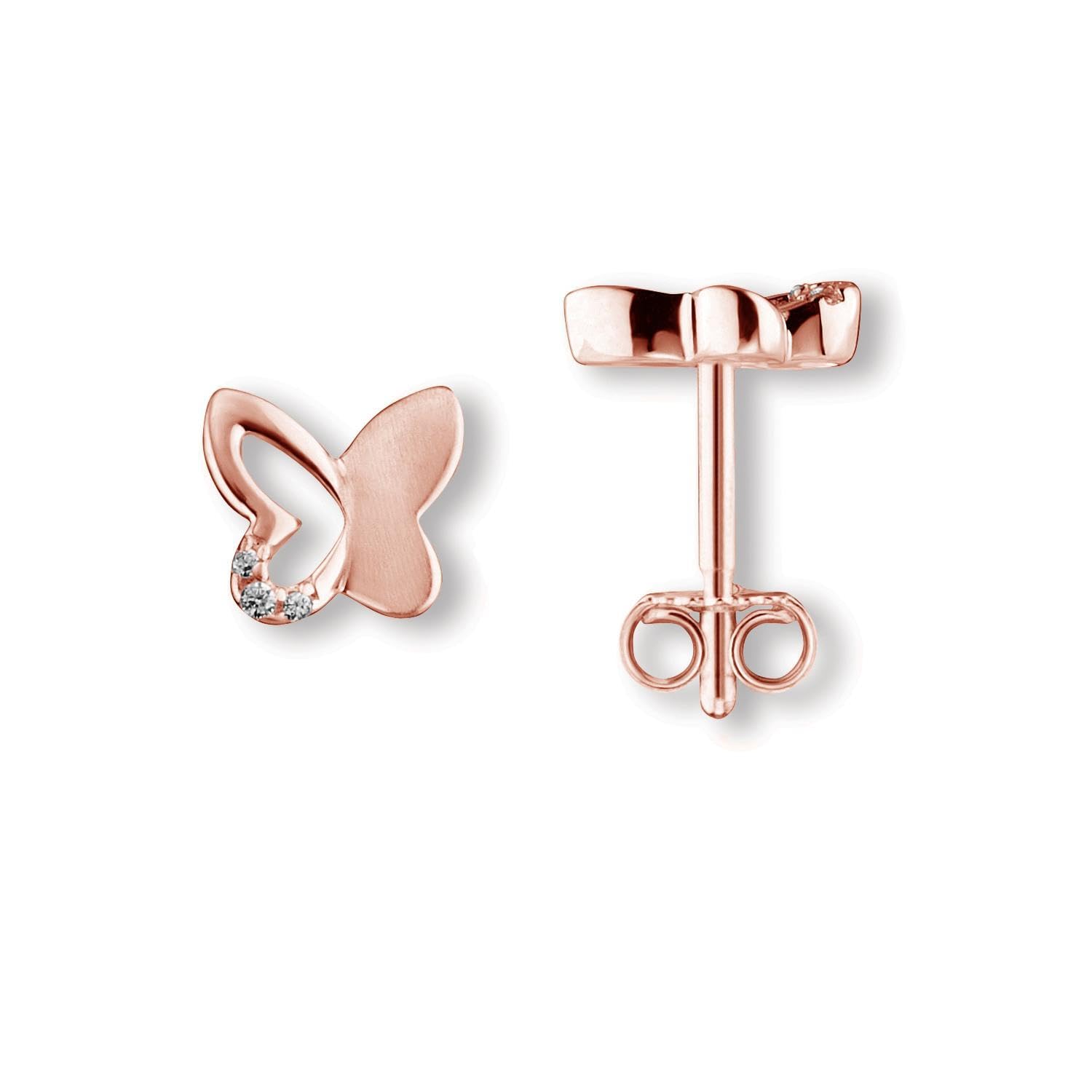 Schmetterling Ohrstecker Mädchen Rosegold (Silber 925 vergoldet) | Kinder-Ohrringe Rosa Schmetterlings Ohr Stecker mit Zirkonia Steinchen, Kinderschmuck Schmuck Mädchenschmuck Geburtstag