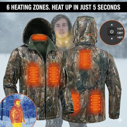 Men's Heated Jacket with Rechargeable Battery Pack, 10000mAh Electric Heating Coat for Hunting3